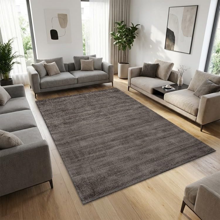 Tappeto di design Talpa 160x230 cm moderno in viscosa con effetto spazzolato tono su tono per soggiorno, camera da letto e sala da pranzo