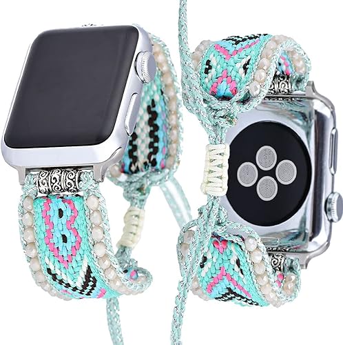 Pulseras trenzadas bohemias compatibles con Apple Watch Band de 1.614 in 1.575 in 1.496 in 1.654 in 1.732 in 1.772 in 1.929 in, correa ajustable