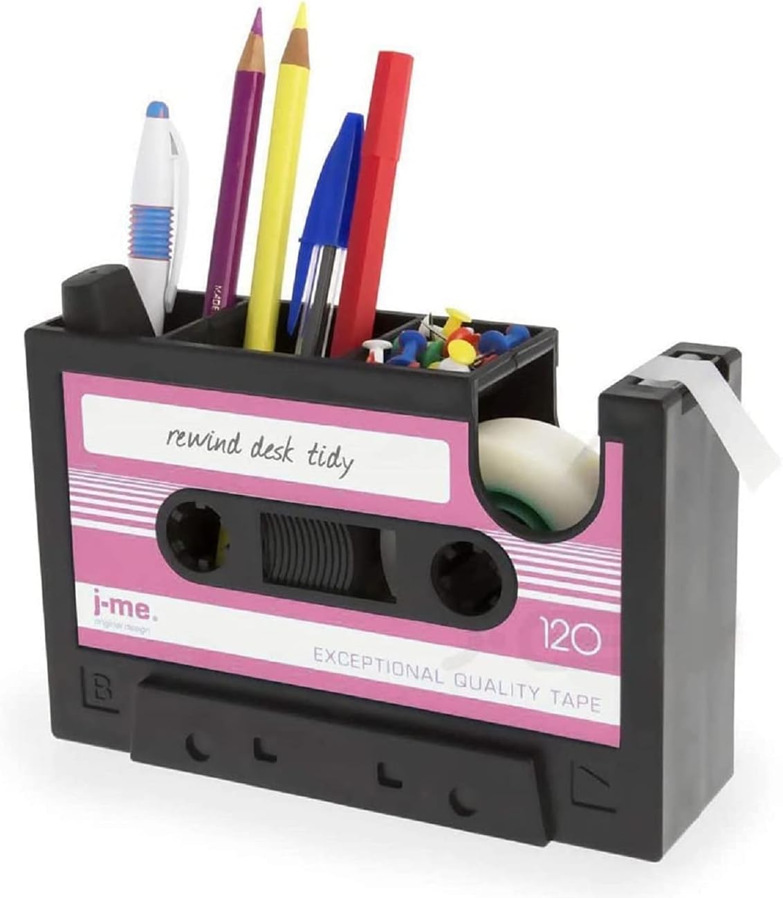Cassette Tape Dispenser Pen Holder Vase Pencil Pot Stationery Desk Tidy Container Office Stationery Supplier Gift (Red)