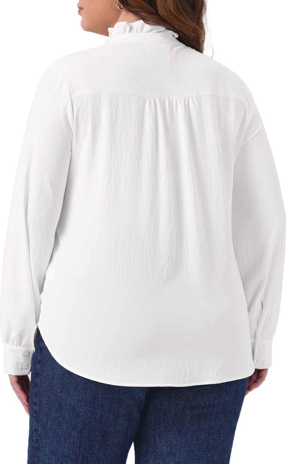 Agnes Orinda Women's Plus Size Work Office Button Down Shirt Ruffle Stand Collar Long Sleeve Business Casual Shirt - Image 3