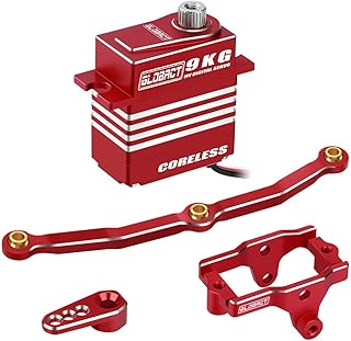 GLOBACT for TRX4M Servo 9kg High Torque Digital Servo Coreless Motor Servo HV 4.8V-8.4V with Servo Mount and Arm and Steering Link Set 1/18 RC Crawler Car Upgrade Accessories (Red)