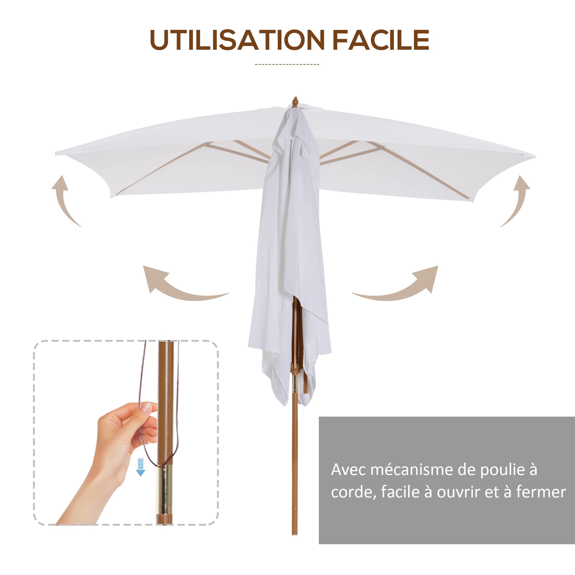 Outsunny Parasol Droit Rectangulaire Parasol de Jardin 3x2x2,5m Blanc
