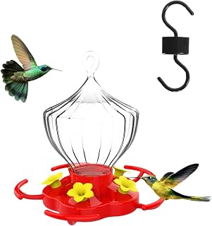 Alimentadores de colibrí para exteriores, alimentador de zumbido, 16 oz comederos de ancha con 5 puertos de alimentación de flores - Contenedor de agua para patio de jardín, base detaabl