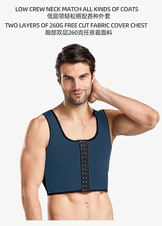 BaronHong Men's Body Shaper Chest Binder Flat Compression 3 Rows Clasp Bust Corset Vests