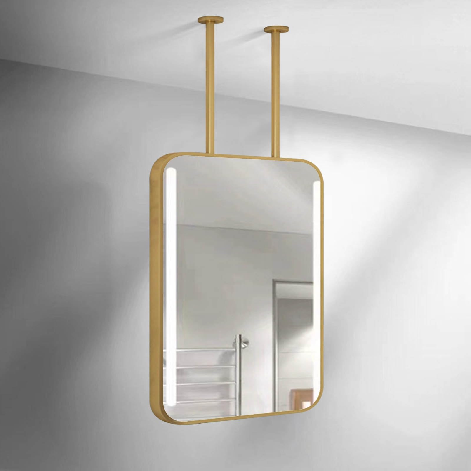 SXFSDOU Gold Rectangular Mirror Simple Entryway Bedroom Bathroom Mirrors, Ceiling Mounted Mirrors Customizable - Toughened Glass Mirror(50cmx70cm)