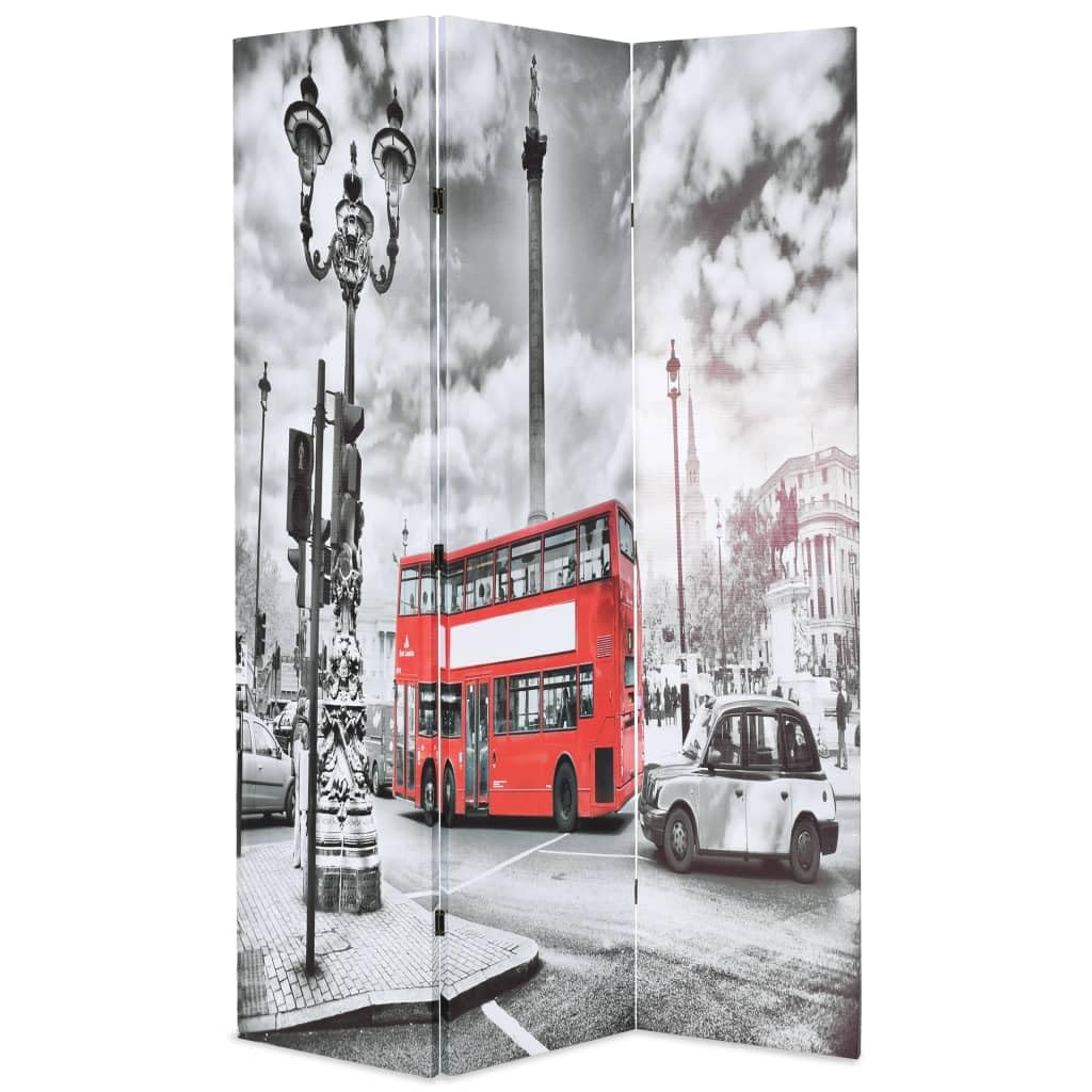 vidaXL Folding Room Divider Home Living Room Office Wall Privacy Screen Partiton Paravent Separator Panel 120x170cm London Bus Black and White