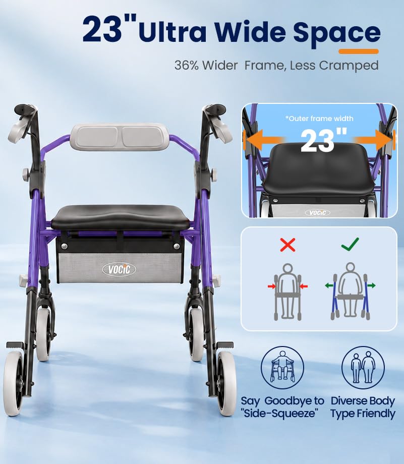 Image of VOCIC Z11 Rollator Walkers for Seniors with Seat, 500 LBS Load, Ultra Wide