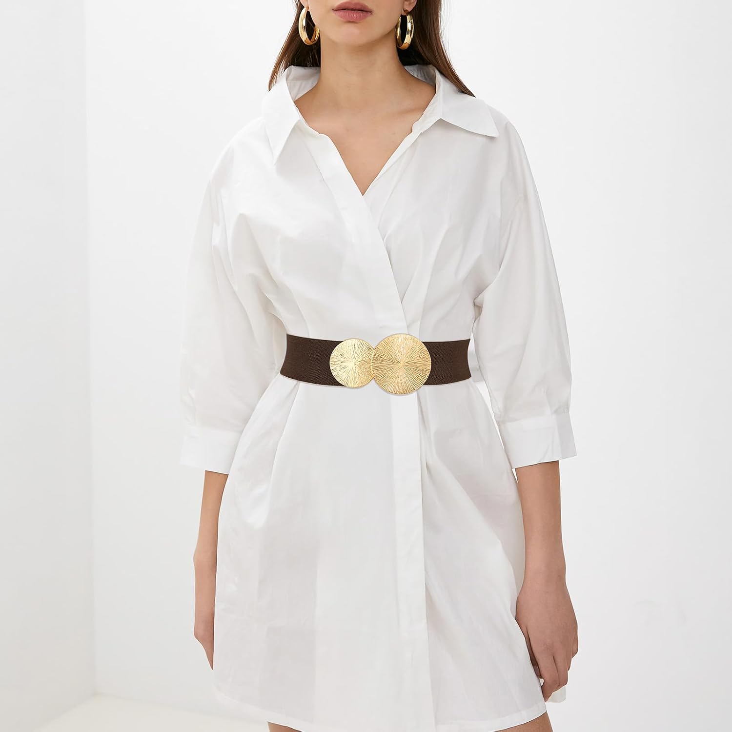 VONMELLI Wide Stretchy Belts for Women Dresses Elastic Waist Cinch Womens Belt with Gold Buckle image 4