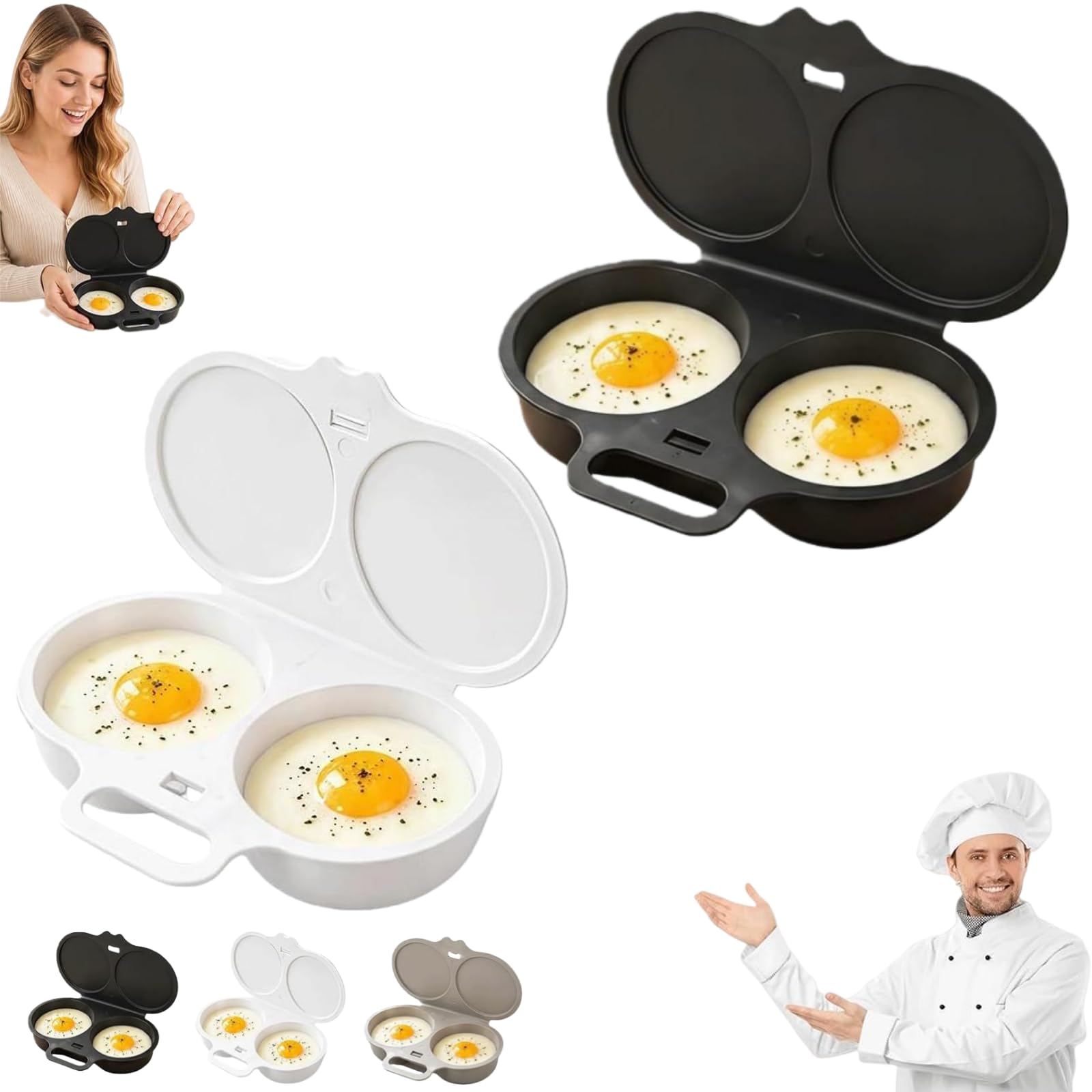 Dual Cavity Microwave Egg Poacher with Lid & Handle (A+B)