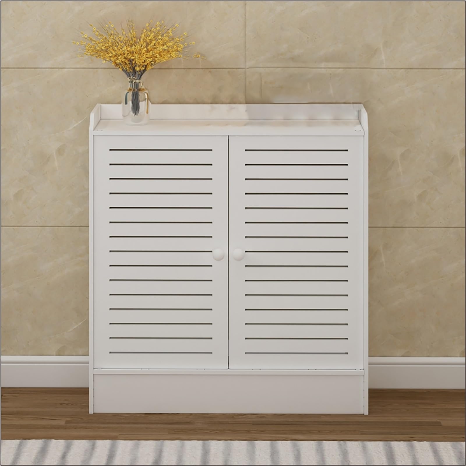 Generico Copritermosifone Moderno in Legno con 2 Ante - Mobiletto Decorativo con mensola per Soggiorno e Ufficio, Design a griglia con persiane, 50x70x20 cm (19,6x27,5x7,8 Pollici) - Elegante soluzio