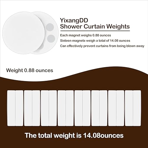 Miniatura 3 de Paquete de 16 pesos magnéticos para cortina de ducha, imanes, cubiertas de goma, resistentes para evitar que el forro de cortina sople, funciona