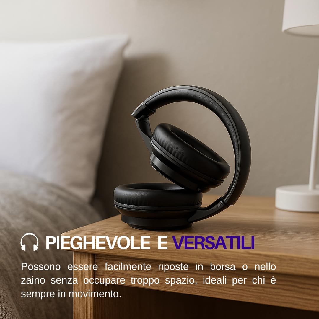 Trevi DJ 12E35 BT Cuffie Wireless Over Ear, Stereo HiFi con Microfono, 8h Autonomia, Comandi su Padiglione, Pieghevoli e Leggere, Compatibili con iOS e Android, per Viaggio, PC, Telefono e Ufficio