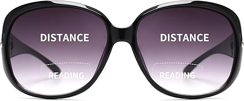 JM Gafas de sol de lectura bifocales clásicas para mujer, lentes de lectura vintage para exteriores, protección UV, color negro +2.75