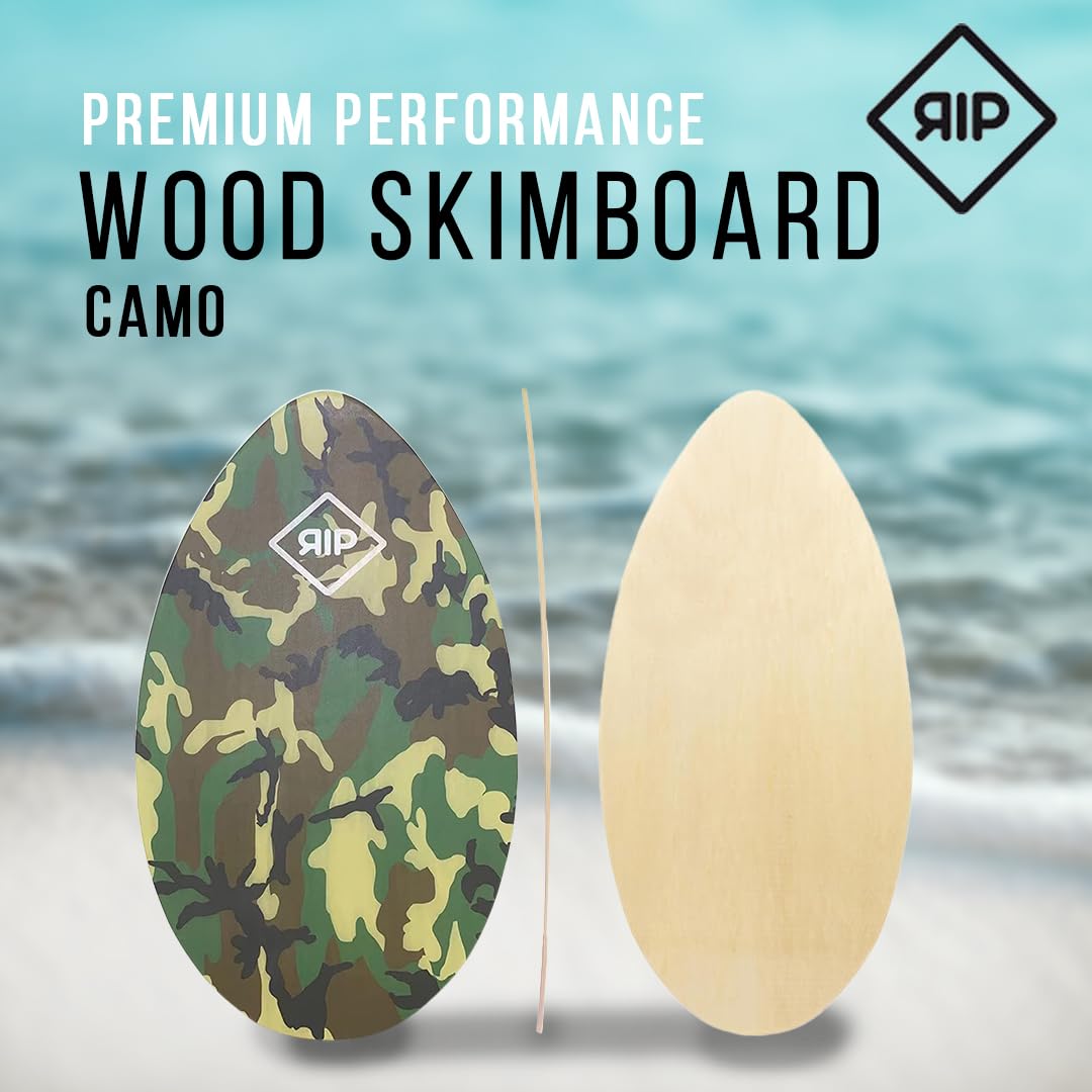 RIP Skimboard Camo Madera 37'' inch, 7 Ply Wood 94 CM - Premium Skimboard de Madera para Surf Tabla principiante a intermedio, ligera, para todos los niveles de habilidad, niños y adultos