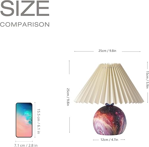 Miniatura 8 de KUNJOULAM Lámpara de mesa plisada pequeña, moderna lámpara de mesita de noche con pantalla de café, bonita lámpara para dormitorio, sala de estar,