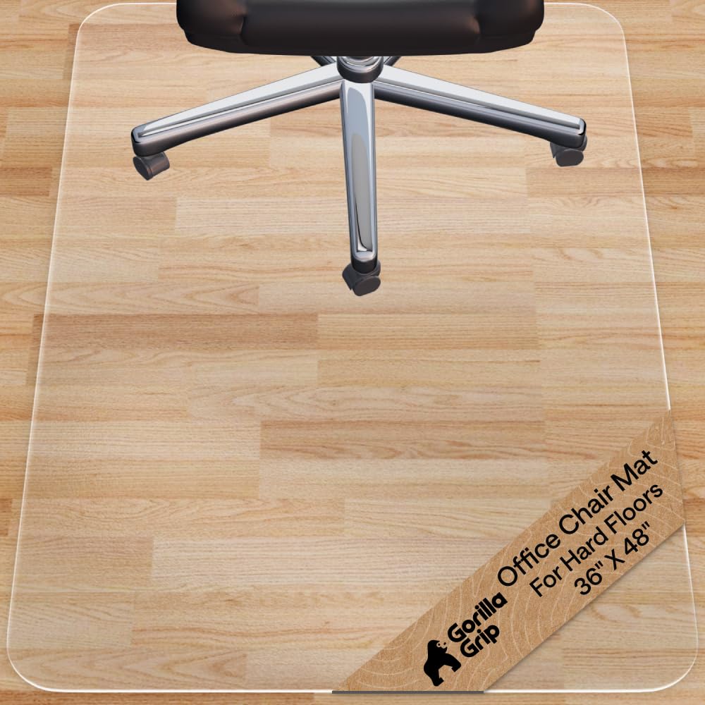 GORILLA GRIP Slip Resistant Clear Office Chair Mat for Hardwood Floors, 36x48, Smooth Rolling Glide Under Desk, Heavy Duty Plastic Computer Mats and