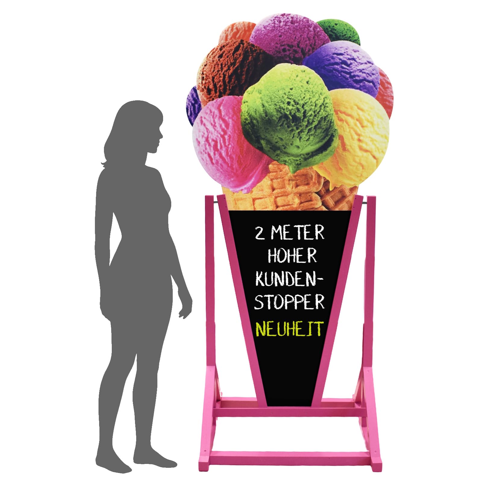 Bardzo duży dwustronny potykacz reklamowy 197 x 94,5 cm, wodoodporna tablica kredowa z motywem lodów (Czerwony)