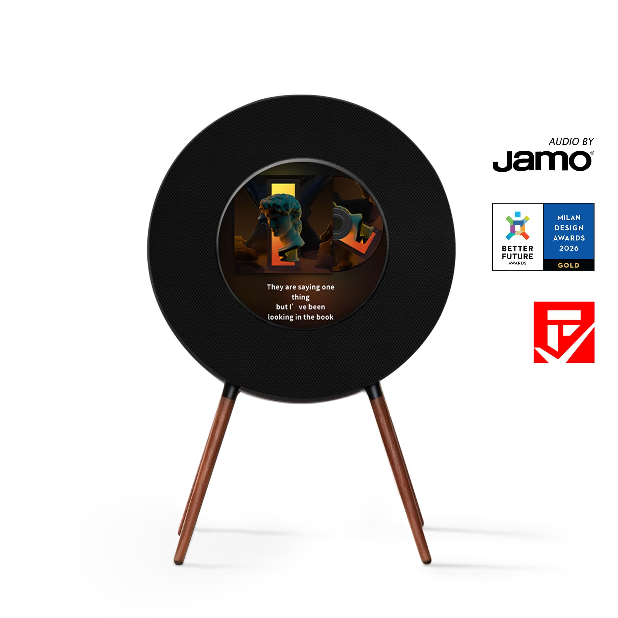 Record R1 - Altavoz Bluetooth de vinilo galardonado, pantalla de 21.5 pulgadas con letras dinámicas y arte del álbum, estéreo de alta fidelidad 2.1 de Jamo, Wi-Fi y BT 5.1, decoración de