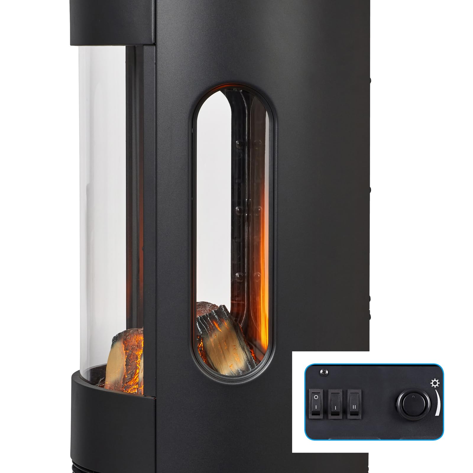 Glow Fire Kominek elektryczny z realistycznym ogniem LED 3D – stojący kominek elektryczny z ogrzewaniem i ogniem kominkowym, efekt trzaskania, sterowanie aplikacją i timer, maks. 2000 W, 47,5 x 86,5 x