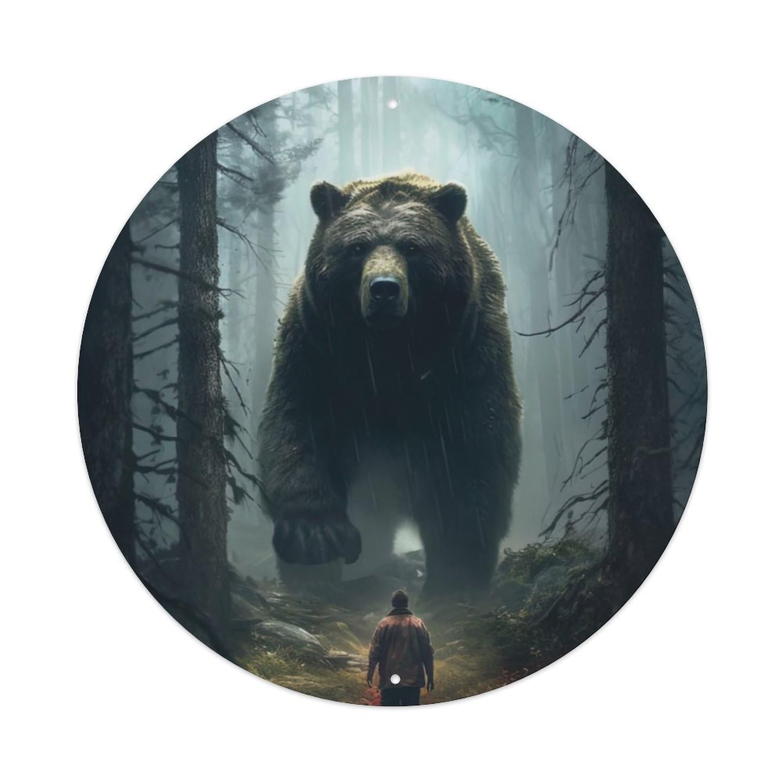 Animals Artwork Huge Black Bear in The Forest Vintage Metal Tin Sign Plaque Wall Decor for Cafe, Club Bar, Office, Garden Metal Poster 8x8Inch