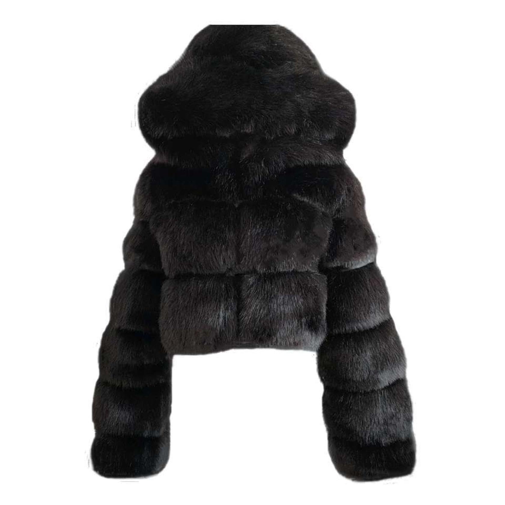 Felljacke Damen Kurze Mode Pelzmantel Dicke Kunstfell Mantel mit Kapuze Winter Warm Pelzjacke Outdoor Thermal Parka Winterjacke Kunstpelz Plüschjacke Faux Pelz Wintermantel Lose Jacke