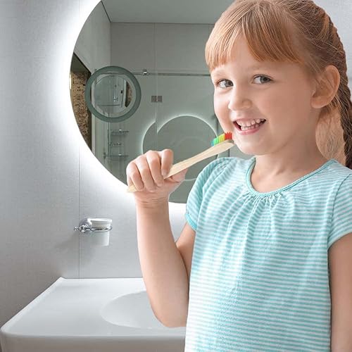 Miniatura 5 de LYGIV 20 cepillos de dientes de bambú para niños, cepillo de dientes de cerdas suaves con cabezal de cepillo de dientes colorido para niños,