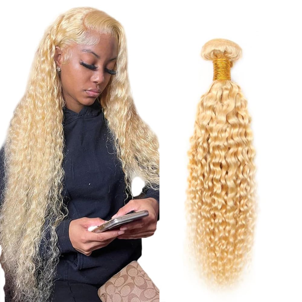 Zeslaerr Human Hair Extension #613 Bleach Blonde Color Water Wave Remy Sew in High Density Brazllian Virgin Human Hair Bundles For Woman 1 Bundle 100g 22 Inch