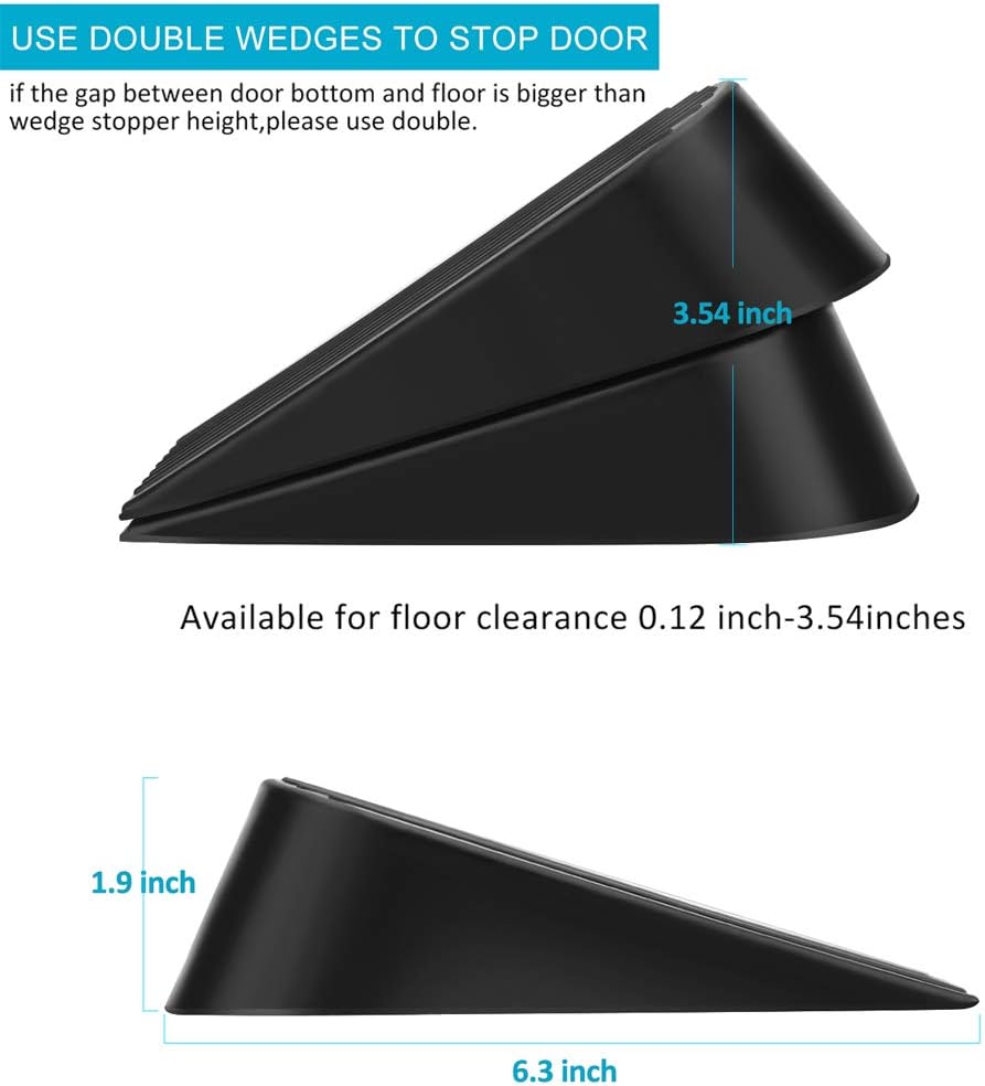 Big Door Stopper 2 Packs Heavy Duty Wedge Rubber Door Stop Works on All Floor Surfaces Height up to 1.9 Inches Non-Scratching Doorstops Special for Home Office School Heavy Door (Black) : Office Products