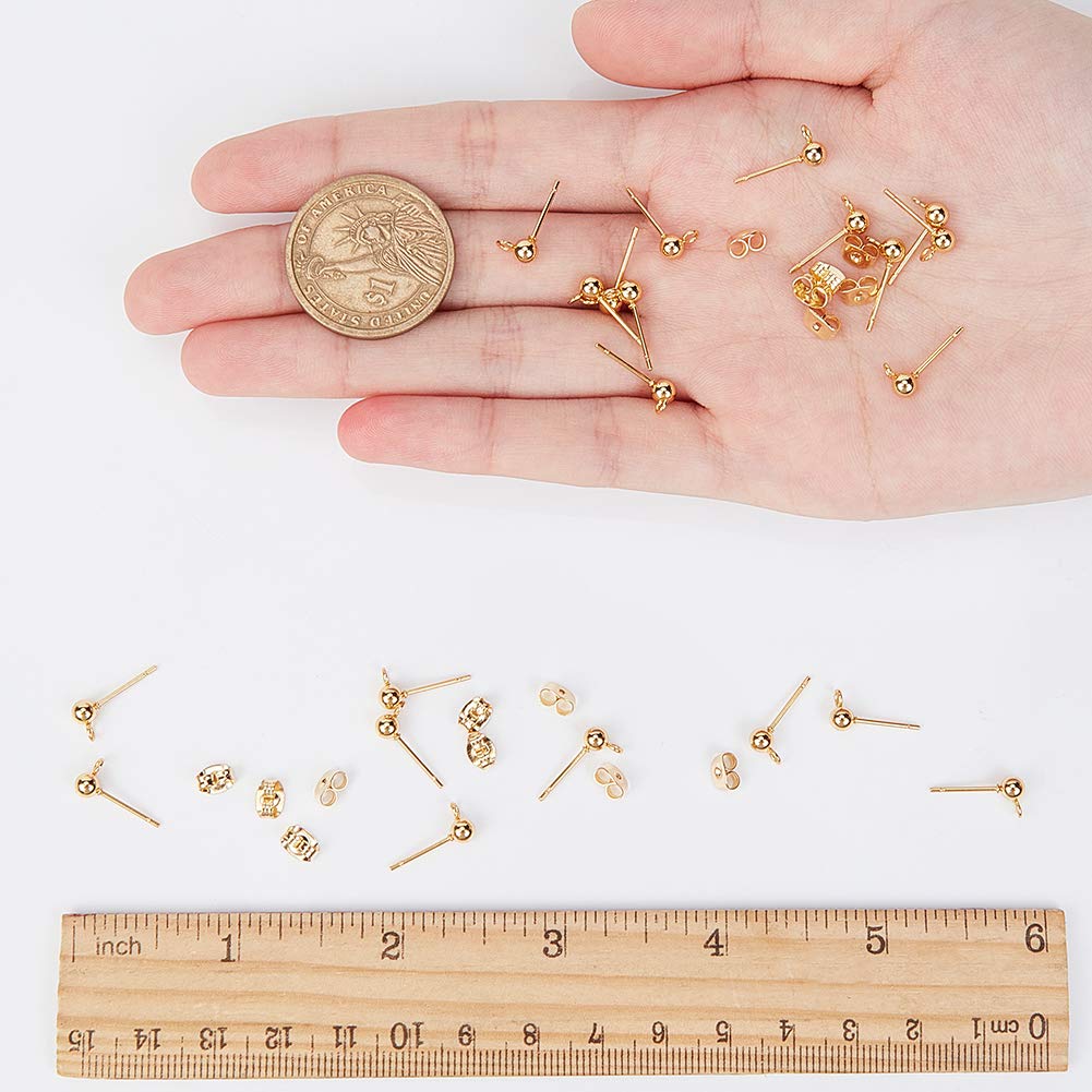 50 Boucles D'Oreilles Rectangle Or - Acier Inoxydable 0.8mm - Pour Création Bijoux DIY