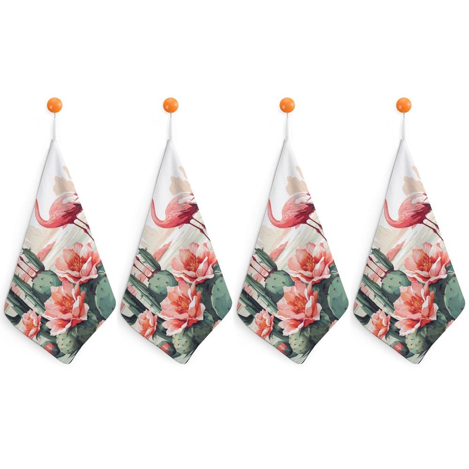 VstaDank Cactus Flamingo Rose Flowers Washcloth with Hanging Loop Quick Dry Microfiber Hand Towel Highly Absorbent Wash Cloth Reusable Makeup Remover Cloth Soft Feel Fingertip Towel for Bathroom