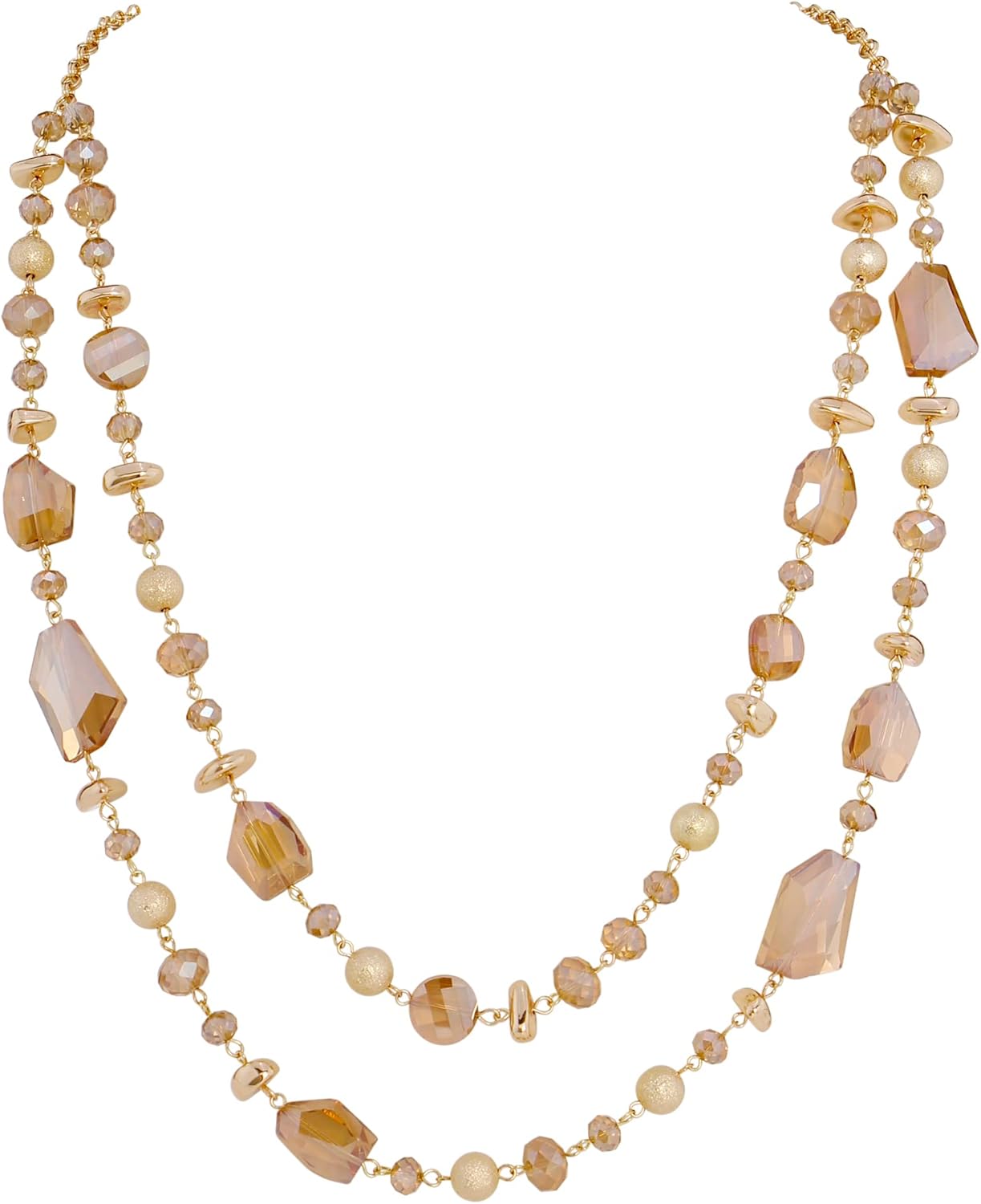 Bocar 2 Layer Long Beaded Necklace Crystal Beads Strand Fashion Jewelry for Women