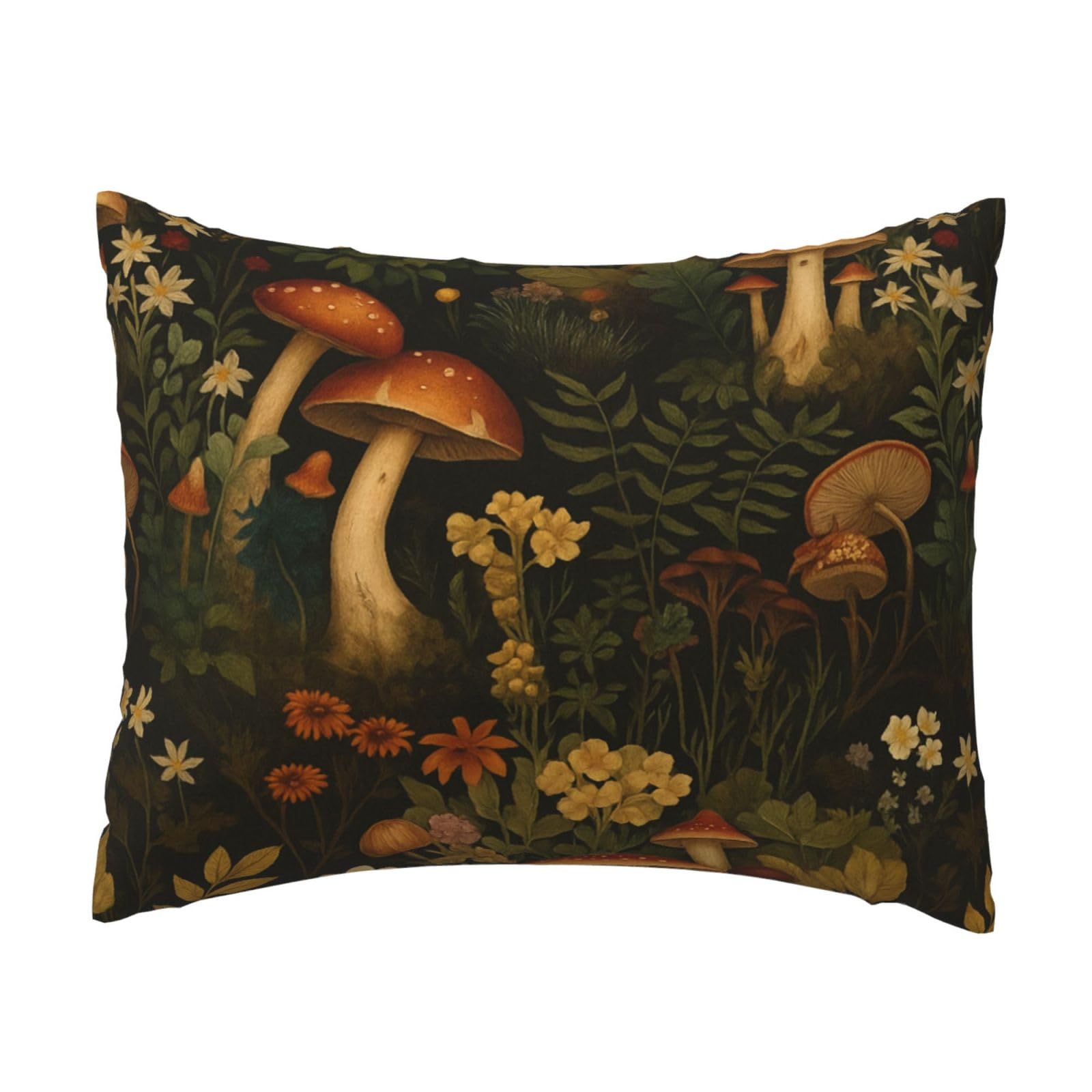 Enchanting Mushroom and Floral Pillowcase Soft Plush with Zipper Decorative Pillowcovers 16x20 in