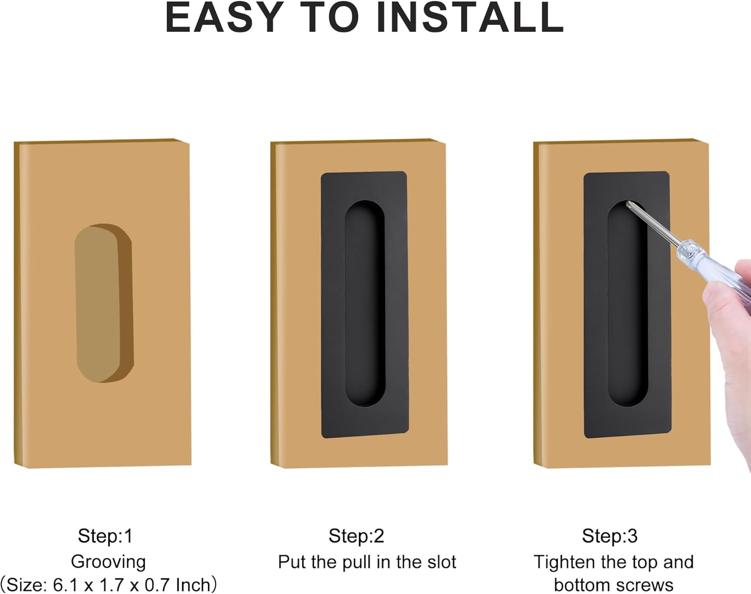 Cozy Tower 7 Inch Recessed Finger Pulls for Pocket Door Sliding Door, Closet Door Pulls Handles Matte Black Stainless Steel Hardware Barn Door Pulls (2 Pack)