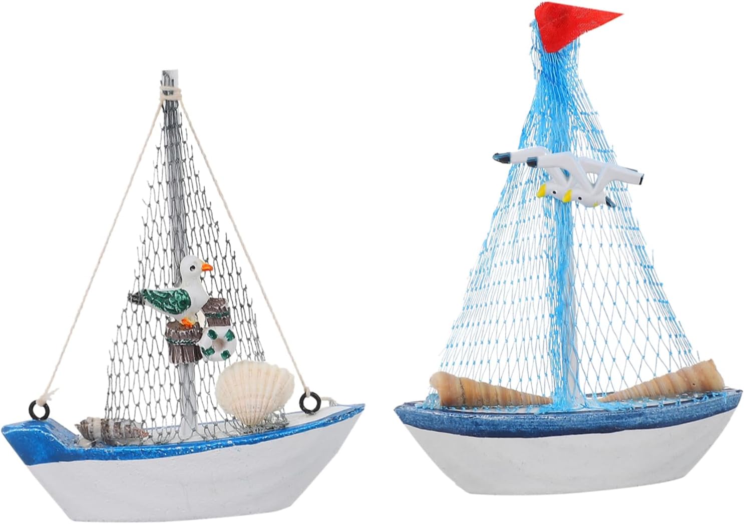 2pcs Sailboat Model Decor Wooden Sailboat Ornament Mediterranean Style Boat Model Toy