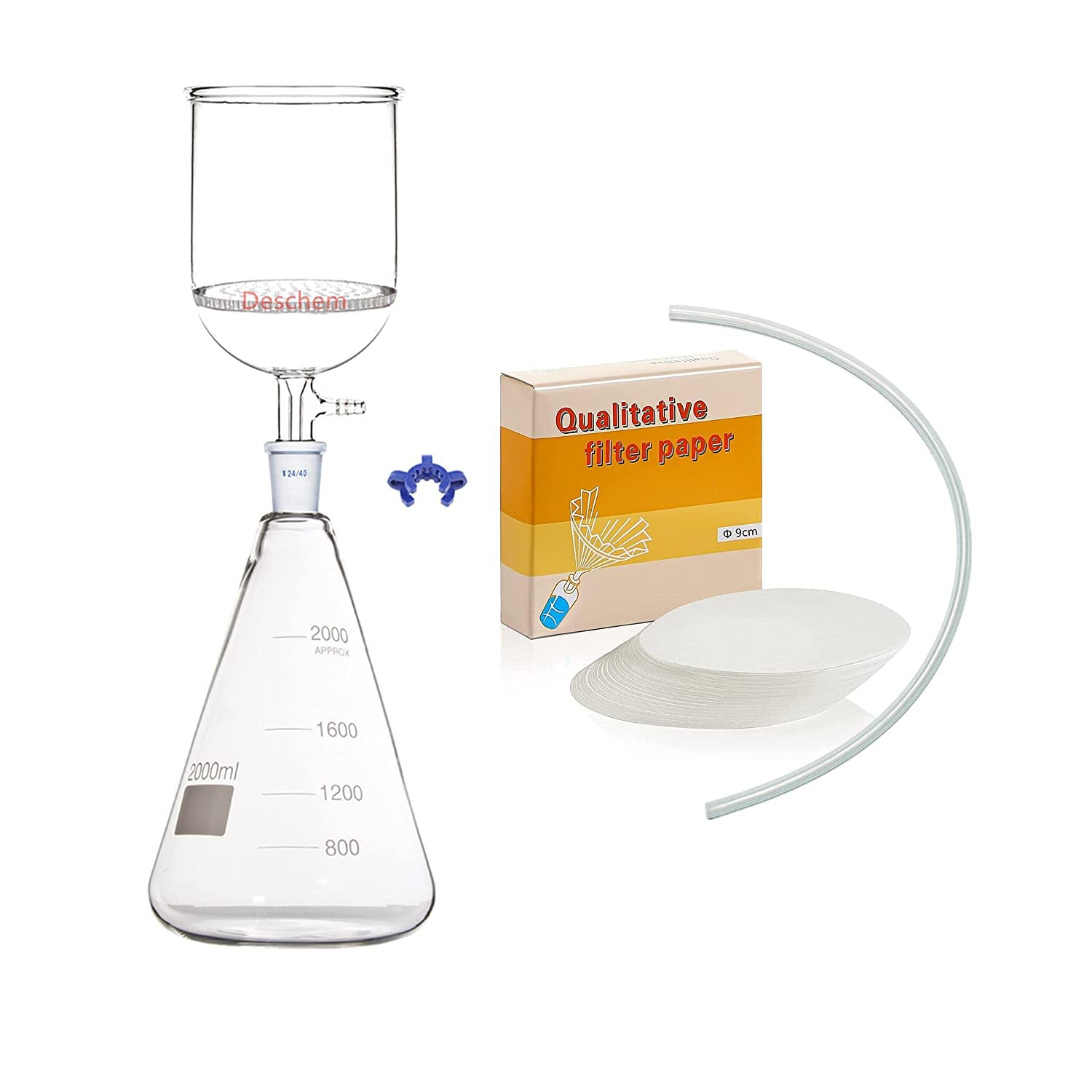 2000ml Suction Filtration Device 90mm Pore Plate Buchner Funnel 2L Erlenmeyer Flask & Filter Paper kit