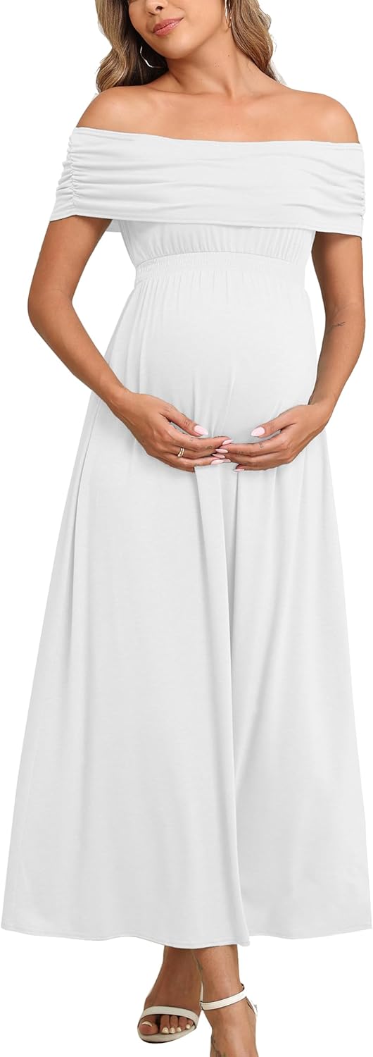 Off The Shoulder Maxi Maternity Dress for Photoshoot Baby Shower Sleeveless Casual Long Dresses
