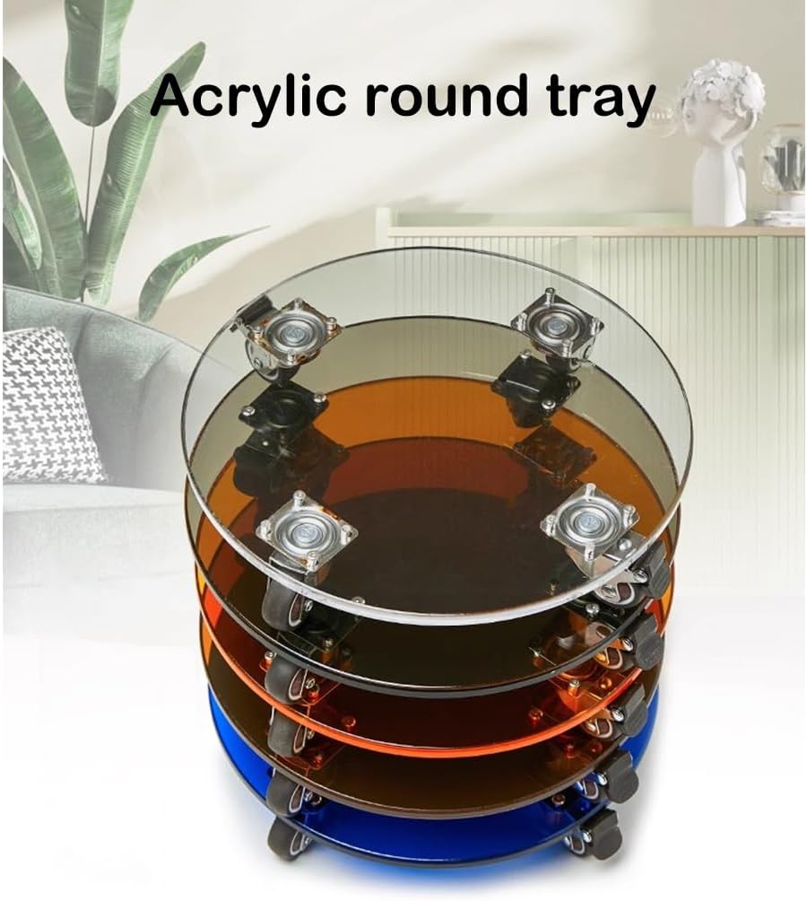 KITCISSL Plant Starter Trays Acrylic Plant Caddy with Wheels, Indoor Plant Stand Removable Flower Plant Trays Plant Caddy Outdoor, Plant Riser Rolling Plant Stand Tray Bracket(Clear,25x25cm)