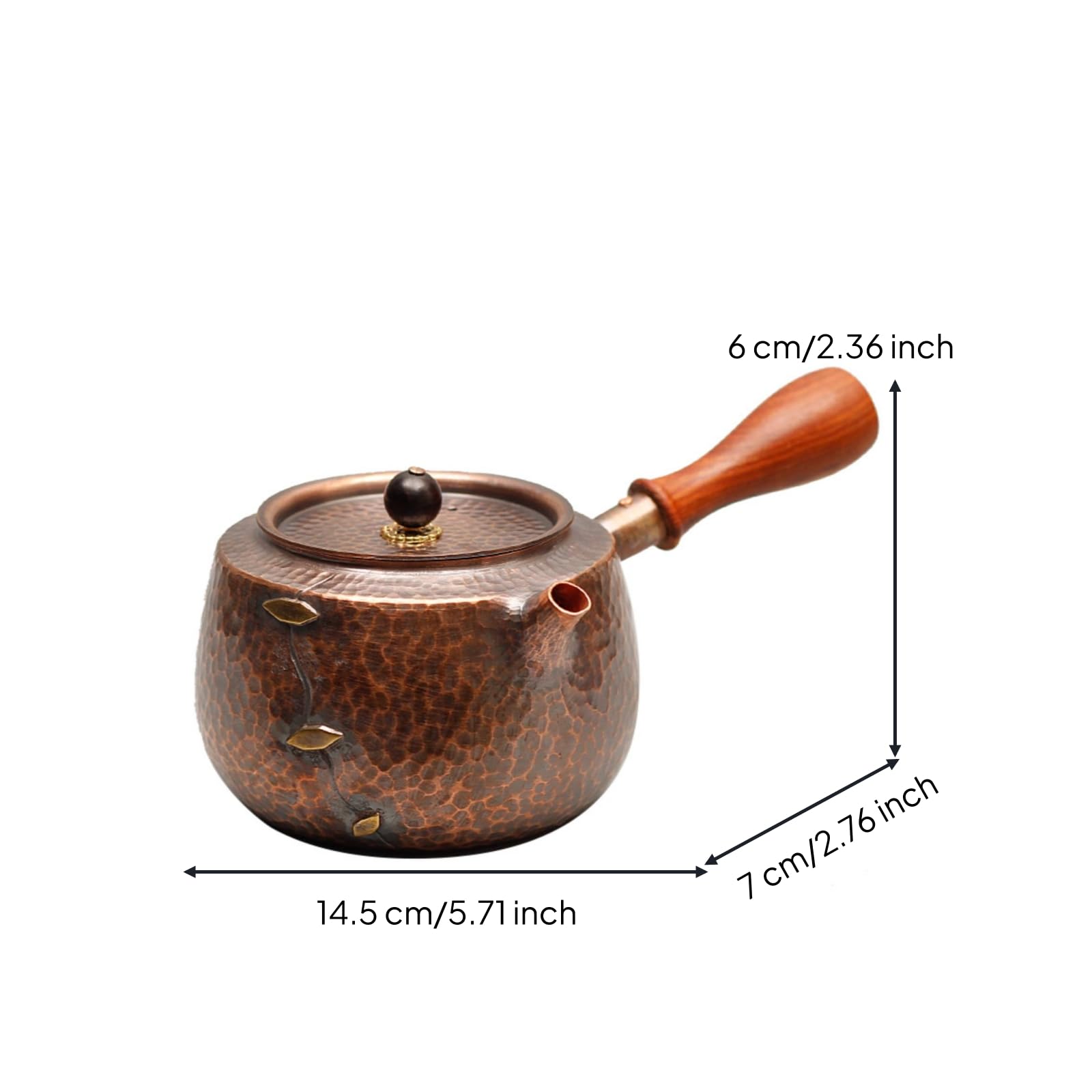 Tetera Cobre Resistente Al Óxido Tetera con Tapa Compacto Hervidor para Aficionados Al Té, Cocina, Oficina, Tetera De Cobre Con Mango Lateral Y Diseño De Parche Envejecido