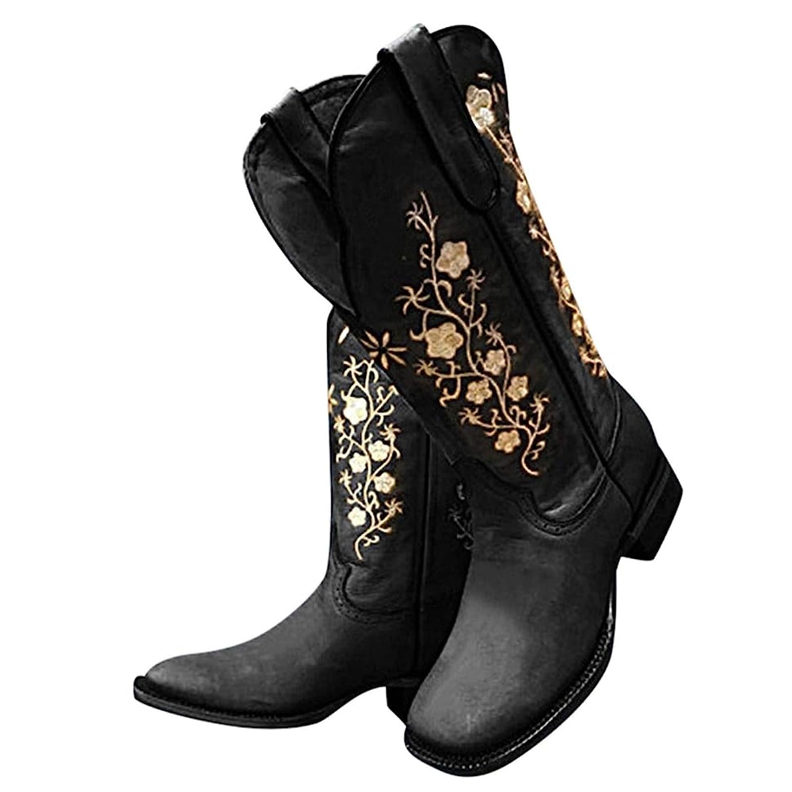 Bottines Femme à Talon Bloc En Daim - Style Cowboy Élégant, Tige Mi-Mollet, Pour Automne/Hiver