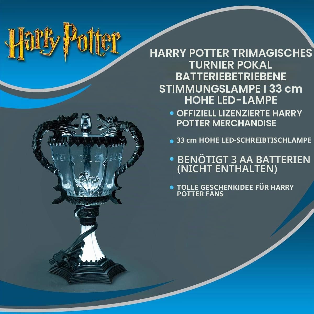 Harry Potter Triwizard Cup Batteriebetriebenes Stimmungslicht, 33 cm hohe LED-Lampe
