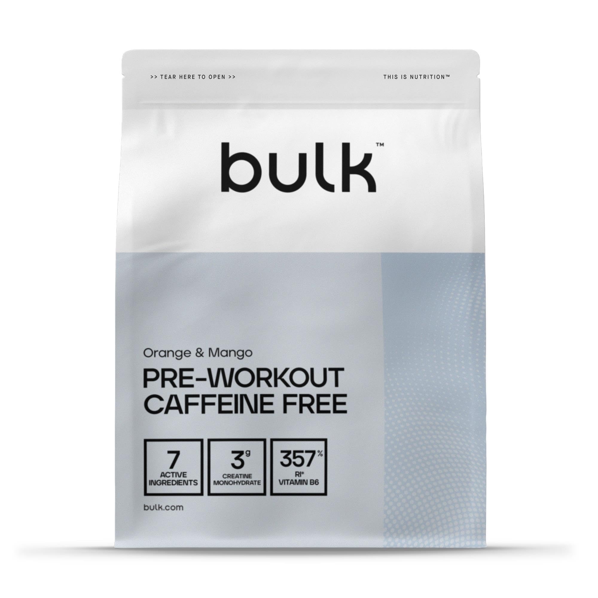 BulkPre Workout Caffeine Free, Orange & Mango, 300 g