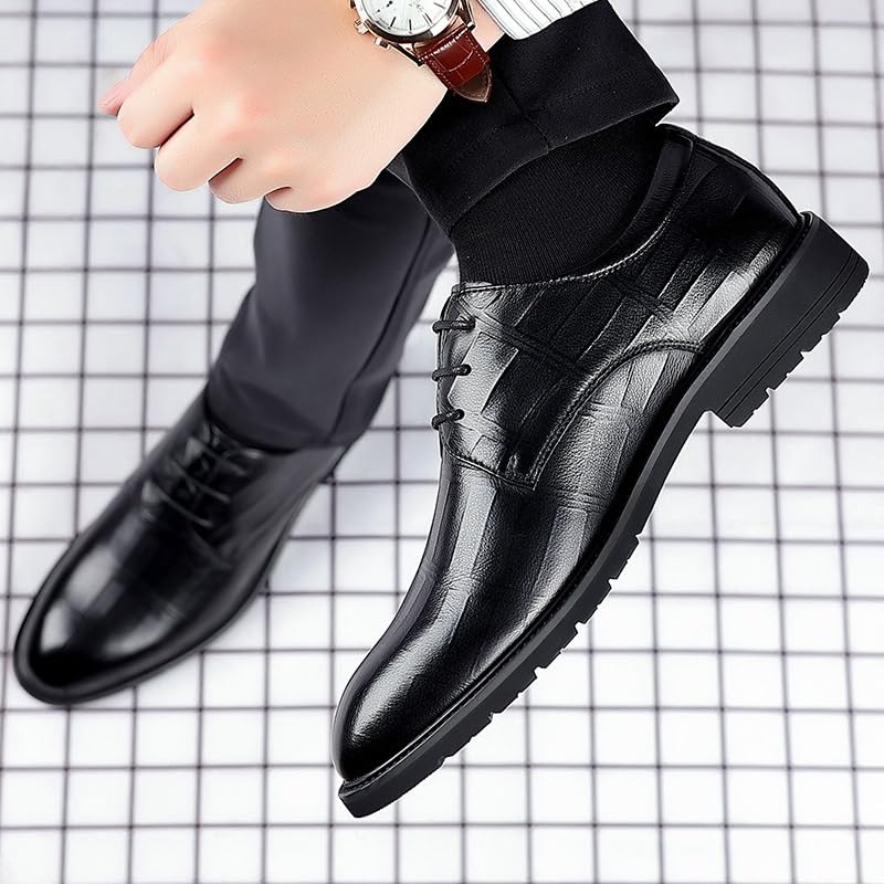 Men's Vintage PU Leather Dress Formal Shoes Patent Leather Oxford Lace Up Pointed Toe Derby Tuxedo Shoes Non Slip Block Heel Oxford Formal Shoes for Men2