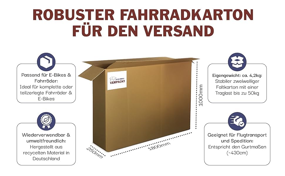 Versandkarton für E-Bikes/Karton für Fahrradtransport im Flugzeug mit Verpackungszubehör