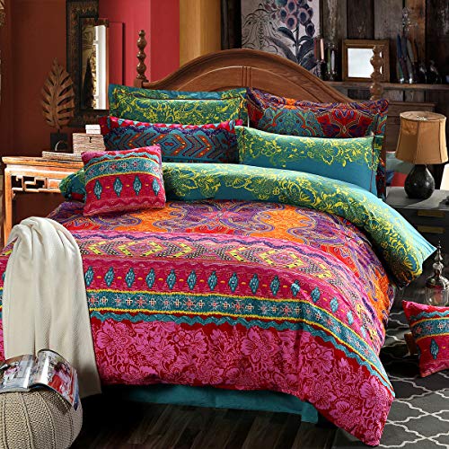 Hnnsi 4 Pieces Bohemia Ethnic Bedding Sets Queen Size, Brushed Cotton Boho Duvet Cover Set With Fitted Sheet, Super Comfy Comforter Cover Sets,No Comforter(Fitted Sheet Set, Queen) #TOP7