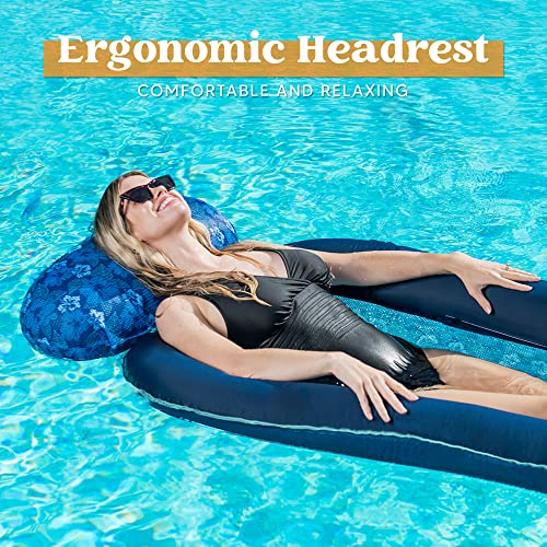 Sloosh Luxury Pool Lounger, Comfort Water Lounge Inflatable Pool Float Fabric Cover Pool Recliner With Headrest For Adults Swimming Pool Party, 73X34 Inch #TOP1
