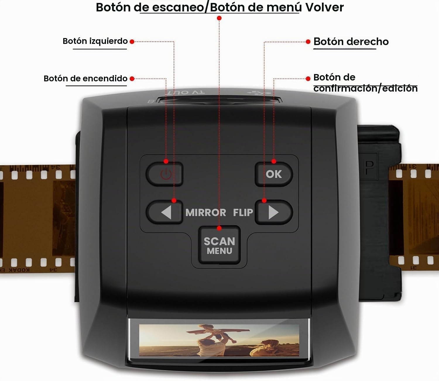 Escáner de películas Digitales, Escáner de Diapositivas y Negativos Convierte Negativos y Diapositivas de película de 35 mm, 126, 110, Super 8 y 8 mm a imágenes JPEG, Negro