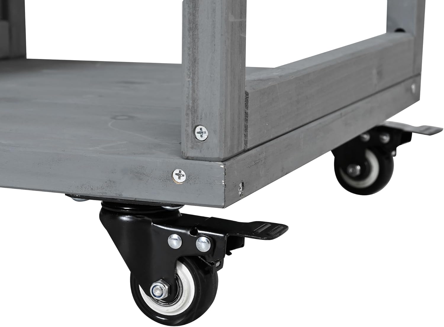 Merax 40.5" Outdoor Grill Cart Table with Storage Cabinet & Stainless Steel Top, Fir Wood Outdoor Kitchen Island on Lockable Wheels, Built-in Towel & Spice Racks for Patio BBQ Food Prep, Grey