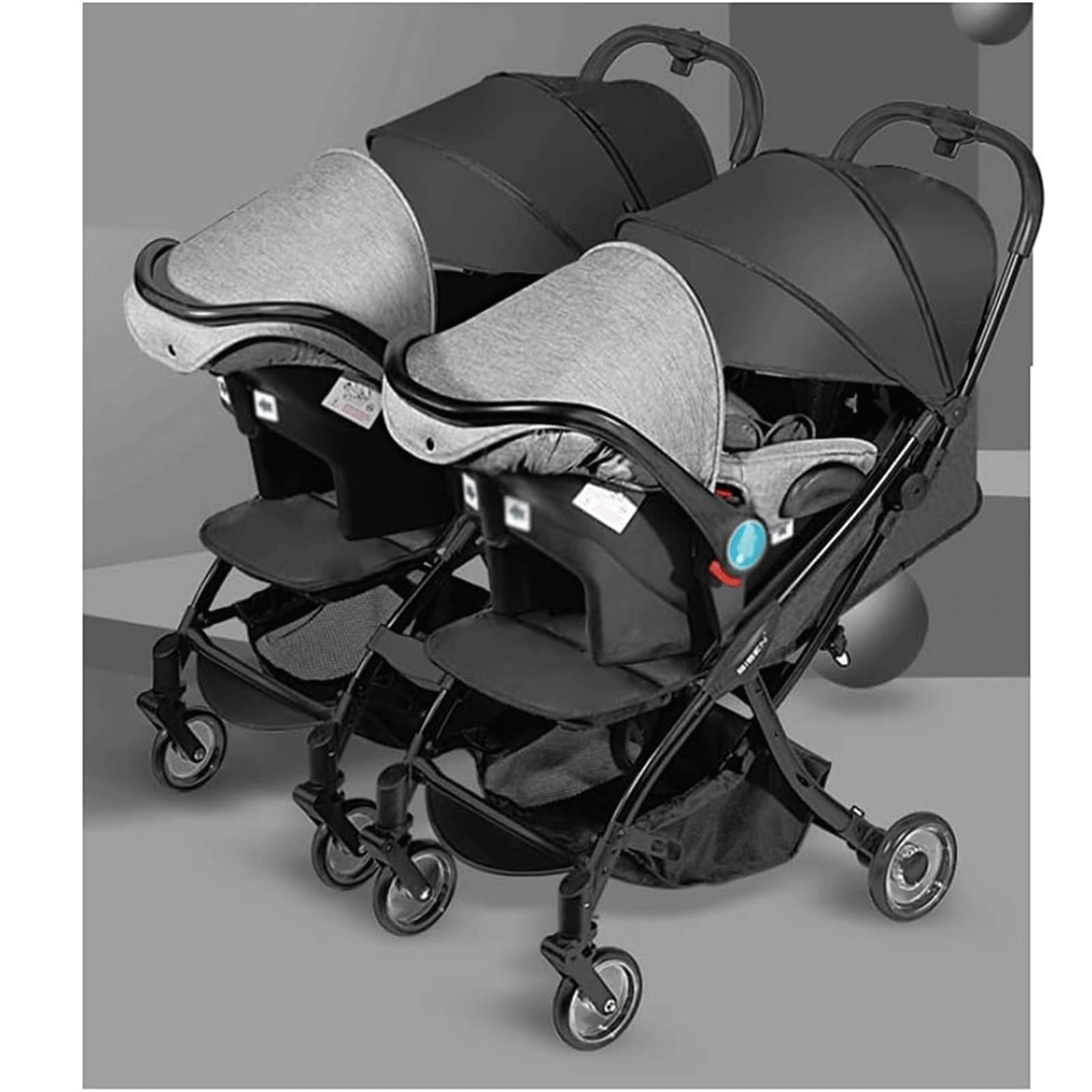 Rieort Poussette Double Amovible poussettes Tandem auvent réglable 38.5 ''* 25.9'' * 39.3 ''Poussette Chariot Poussette de bébé en Aluminium