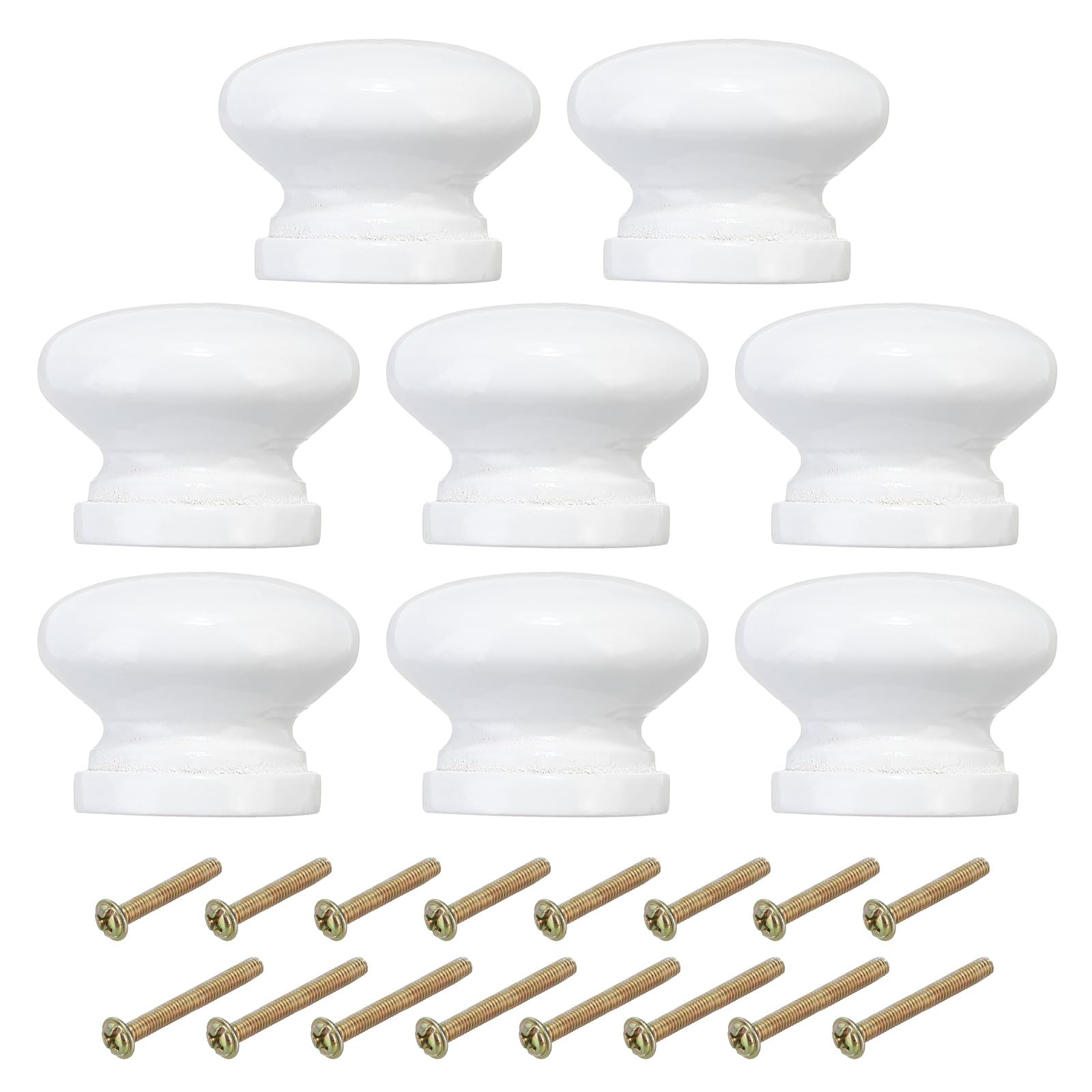 PATIKIL 1-1/8 Inch White Wood Cabinet Knobs, 8 Pcs Round Drawer Dresser Knobs with Screws for Kitchen Cupboard Furniture Door