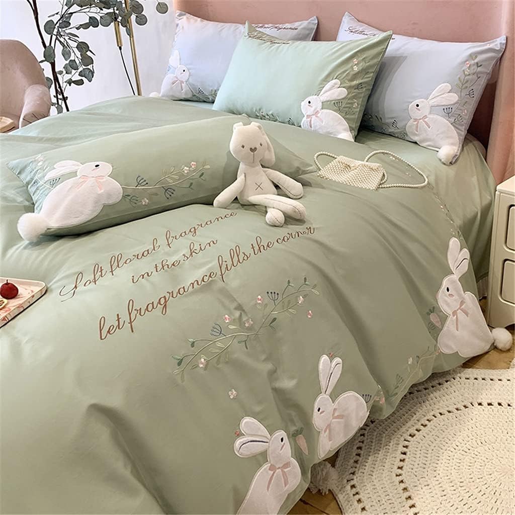 60S Long-Staple Cotton Rabbit Appliqué Embroidered Four-Piece Girl Heart Hair Ball Quilt Cover Pure Cotton Bedding